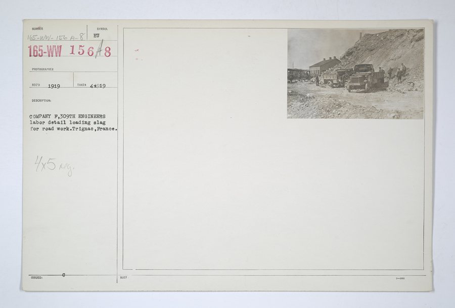 File:Drills - Engineer Corps - 309th - Company F, 309th Engineers labor detail lodging slag for road work. Trignac, France - NARA - 31477590.jpg