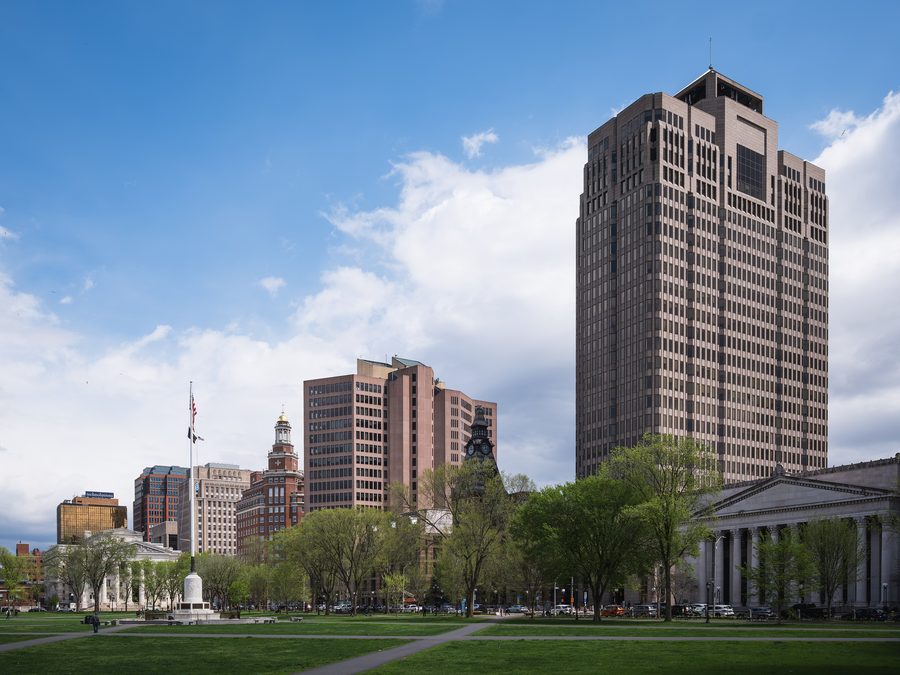 New Haven skyline viewed from the New Haven Green in Connecticut