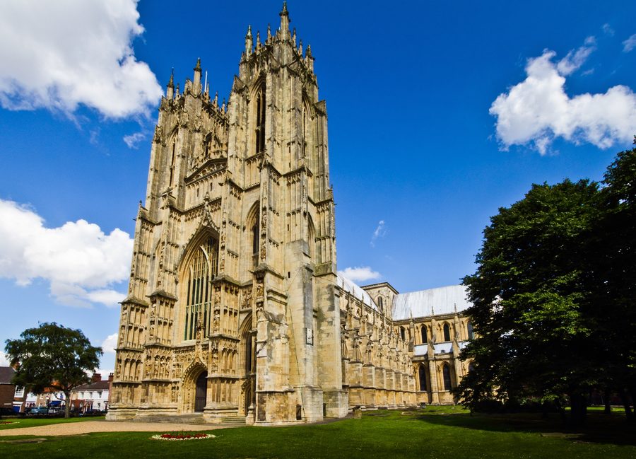 Außenansicht des mittelalterlichen Beverley Minster in Beverley, East Riding of Yorkshire