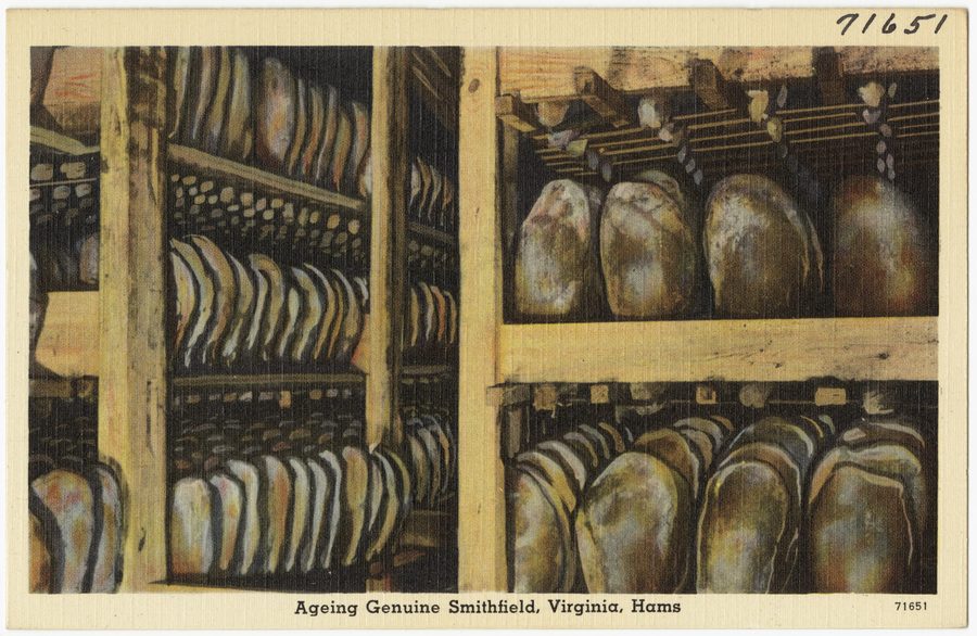 Genuine Smithfield, Virginia, hams ageing
