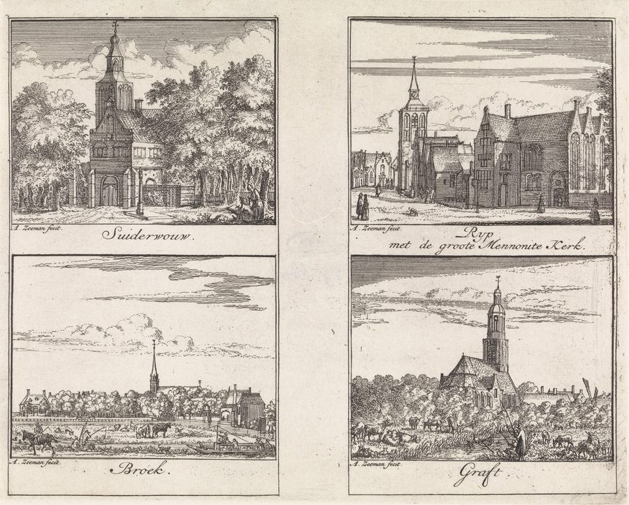 Historisch gezicht op Zuiderwoude met de dorpskerk