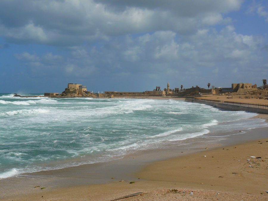 Ruins of ancient Caesarea Maritima on the Mediterranean coast of Israel
