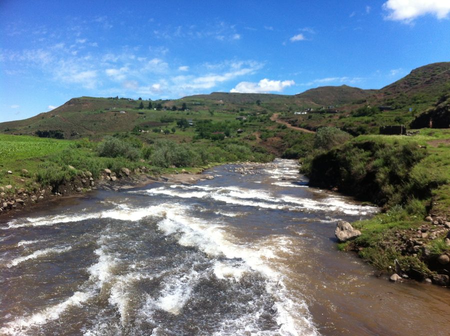 Rural river valley with hills in Mohale's Hoek District, Lesotho