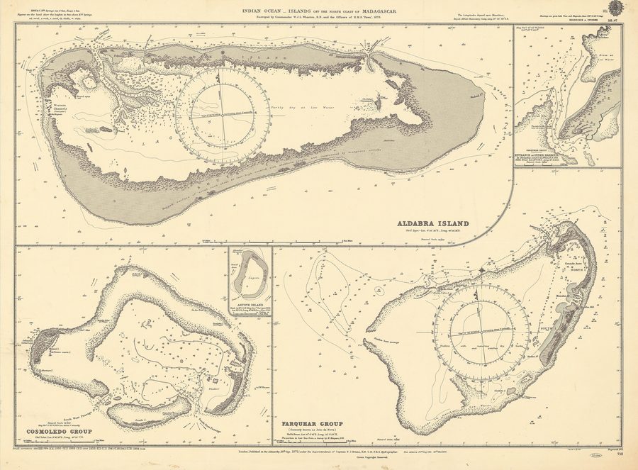 Историческая морская карта островов в Индийском океане к северу от Мадагаскара.