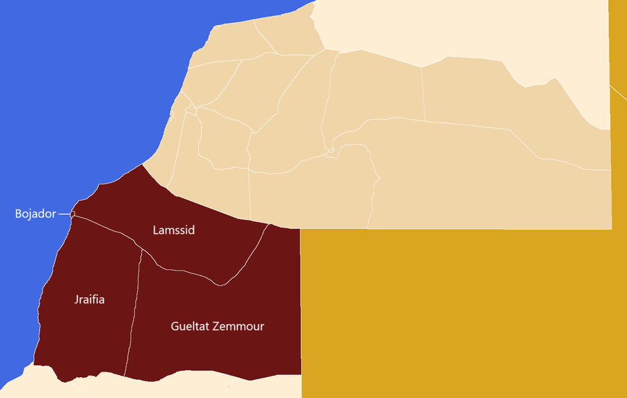 Karte der Provinz Boujdour in der Region El Aiune-Saguia el Hamra in Marokko