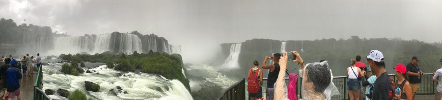 Wide panorama of Iguaçu Falls in Paraná, Brazil.