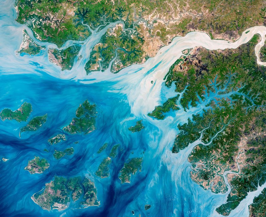Estuaries and river channels along the coast of Guinea-Bissau.