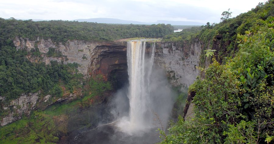 Kaieteur Falls plunging through rainforest in Guyana.