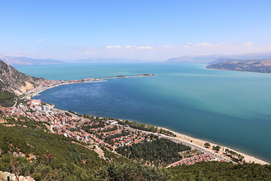 View of Eğirdir town and Lake Eğirdir, known as the Seven-colour Lake, in Isparta province