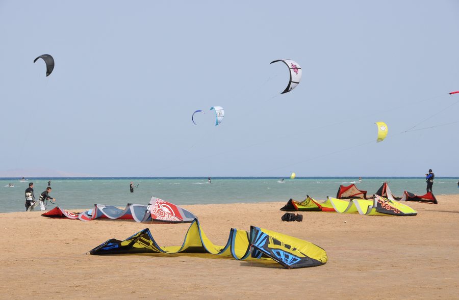 Kitesurfer on the Red Sea at Mangroovy Beach in El Gouna