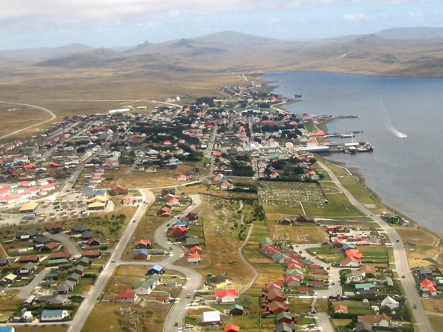 Aerial view of Stanley on the Falkland Islands.