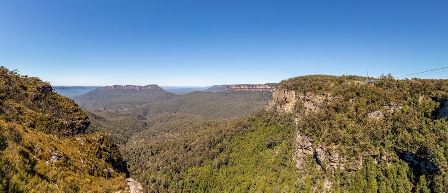 Blick über das Jamison Valley in den Blue Mountains von New South Wales.