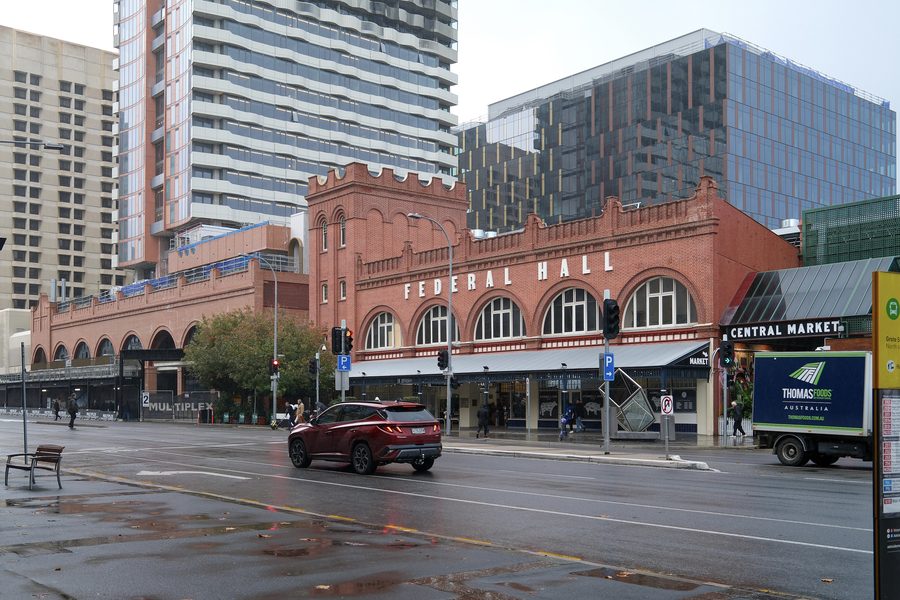 Exterior of Adelaide Central Market on Grote Street in Adelaide.